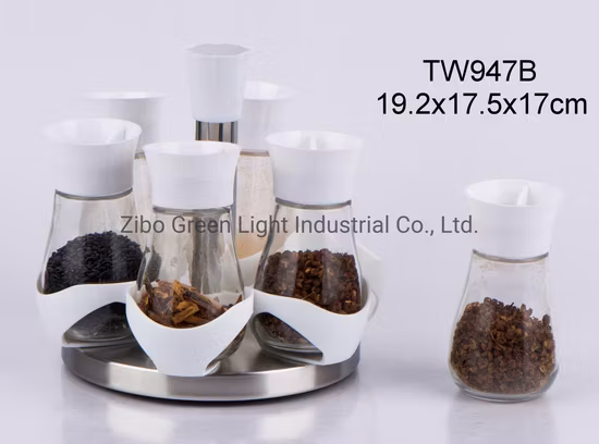 Ensemble de pots à épices en verre de 6 pièces de 120 ml avec support rotatif en plastique
